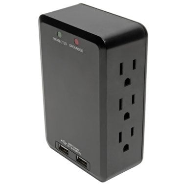 Tripp Lite® by Eaton® Protect It!® 1,050-Joules Side-Load Surge-Protector Wall Tap with 2 USB Ports, 6 Outlets, TLP6SLUSBB