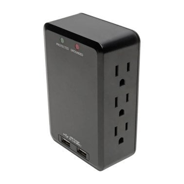 Tripp Lite® by Eaton® Protect It!® 1,050-Joules Side-Load Surge-Protector Wall Tap with 2 USB Ports, 6 Outlets, TLP6SLUSBB