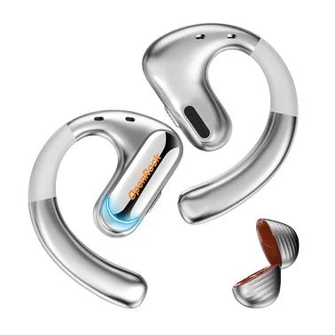 OpenRock® Pro Open-Ear Bluetooth® Air-Conduction Sport Earbuds with Microphone and Charging Case, A-BB01 (Silver)