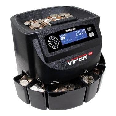 SafeTech Viper V395 Coin Counter, Sorter, and Wrapper, with 48 Preformed Wrappers and Dust Cover