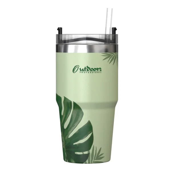 Outdoors Professional 20-Oz. Stainless Steel Double-Walled Insulated Tumbler with Straw (Tropical Green)