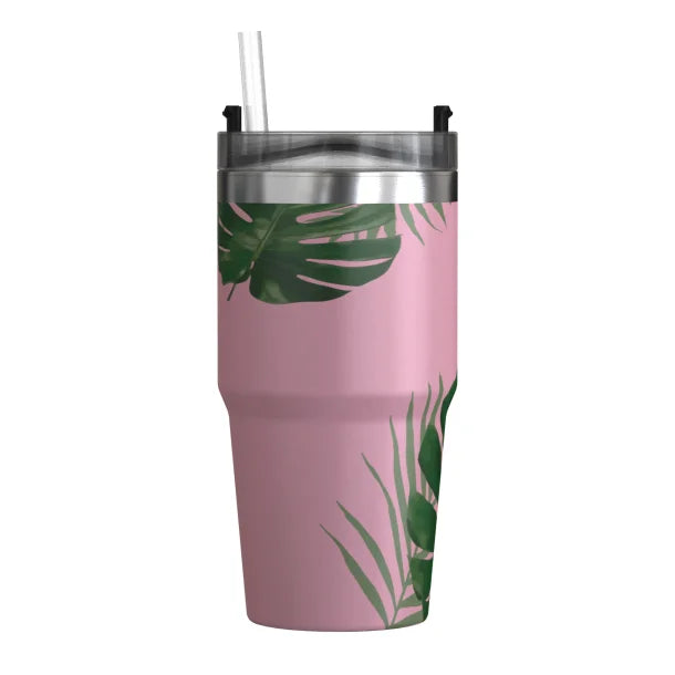 Outdoors Professional 20-Oz. Stainless Steel Double-Walled Insulated Tumbler with Straw (Tropical Pink)