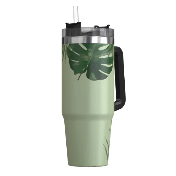 Outdoors Professional 30-Oz. Stainless Steel Double-Walled Insulated Tumbler with Straw (Tropical Green)