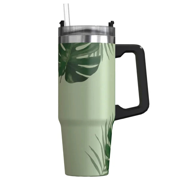 Outdoors Professional 30-Oz. Stainless Steel Double-Walled Insulated Tumbler with Straw (Tropical Green)