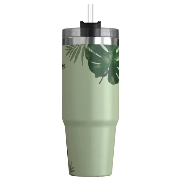 Outdoors Professional 30-Oz. Stainless Steel Double-Walled Insulated Tumbler with Straw (Tropical Green)