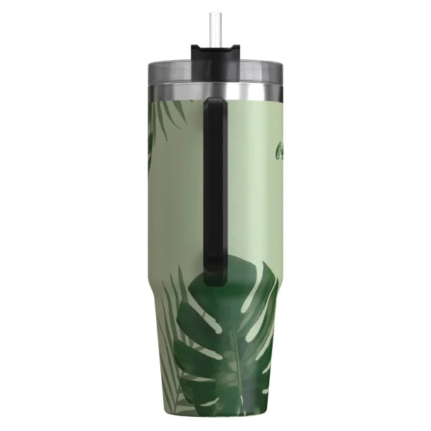 Outdoors Professional 30-Oz. Stainless Steel Double-Walled Insulated Tumbler with Straw (Tropical Green)