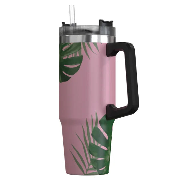 Outdoors Professional 30-Oz. Stainless Steel Double-Walled Insulated Tumbler with Straw (Tropical Pink)