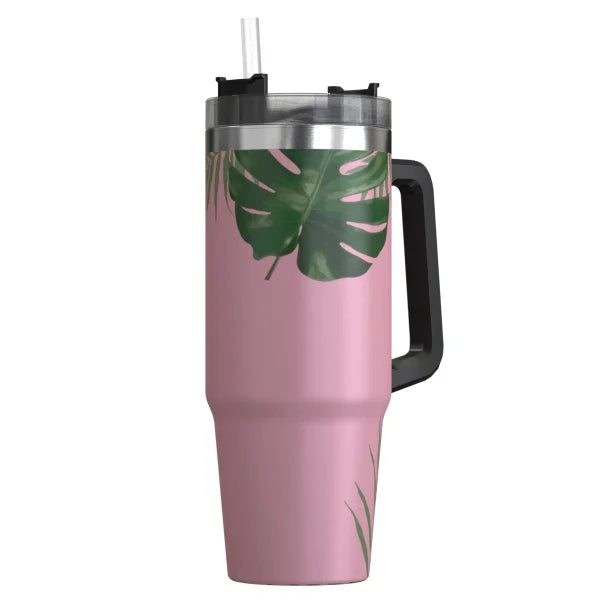 Outdoors Professional 30-Oz. Stainless Steel Double-Walled Insulated Tumbler with Straw (Tropical Pink)