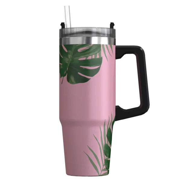 Outdoors Professional 30-Oz. Stainless Steel Double-Walled Insulated Tumbler with Straw (Tropical Pink)