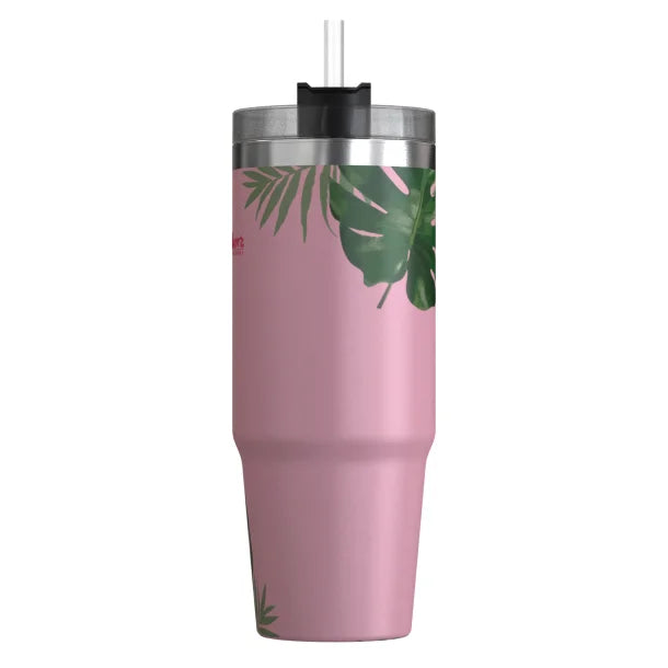 Outdoors Professional 30-Oz. Stainless Steel Double-Walled Insulated Tumbler with Straw (Tropical Pink)