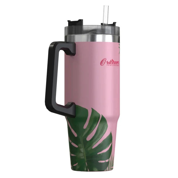 Outdoors Professional 30-Oz. Stainless Steel Double-Walled Insulated Tumbler with Straw (Tropical Pink)