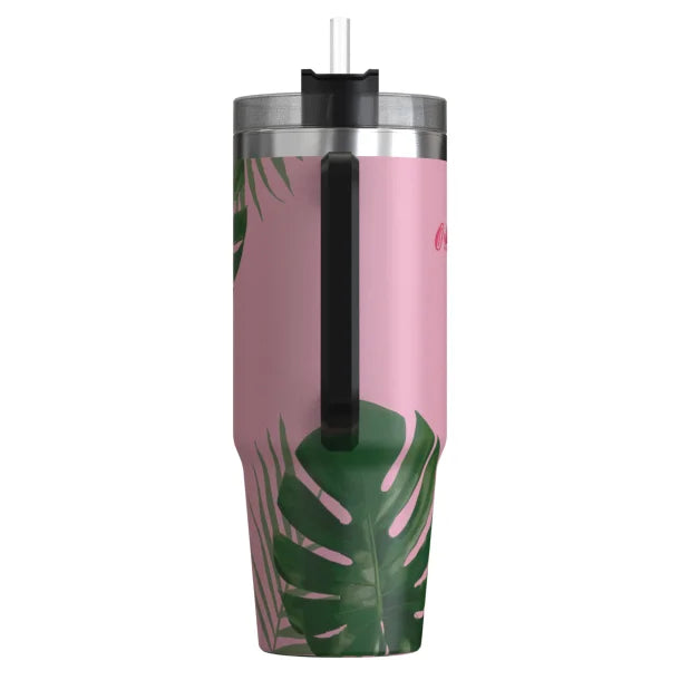 Outdoors Professional 30-Oz. Stainless Steel Double-Walled Insulated Tumbler with Straw (Tropical Pink)