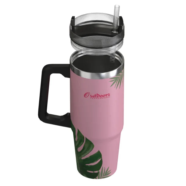 Outdoors Professional 30-Oz. Stainless Steel Double-Walled Insulated Tumbler with Straw (Tropical Pink)