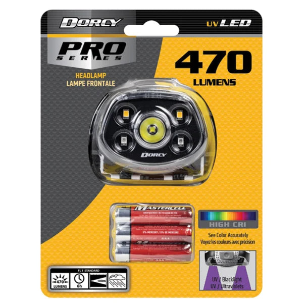 Dorcy® Pro Series 470-Lumen LED High CRI and UV Tilting Headlamp