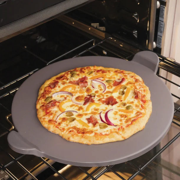 Old Stone Glazed Pizza Stone with Handles, Gray (13 In.)