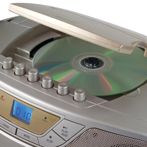 JENSEN® CD-590 1-Watt Portable Stereo CD and Cassette Player/Recorder with AM/FM Radio and Bluetooth® (Champagne Gold)