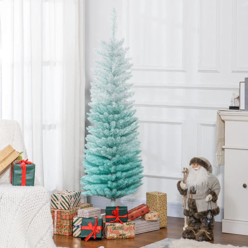 HOMCOM Pencil Christmas Tree, Slim Artificial Xmas Tree in Deep Blue & Mint, Skinny Holiday Decoration for Home & Office 