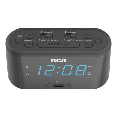 RCA Digital Radio Alarm Clock with Large Numbers and USB Charging, RC571