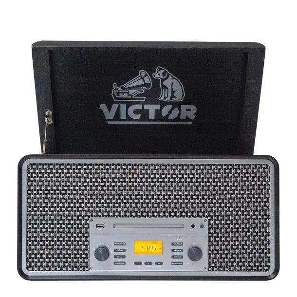 Victor® Monument Dual-Bluetooth® Belt-Drive 8-in-1 Music Center with Turntable, CD, and Cassette Player, VWRP-5000-GR