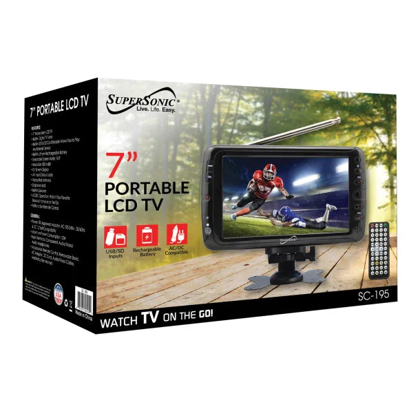 Supersonic® 7-In. TFT Portable Digital LCD TV, AC/DC Compatible with RV/Boat