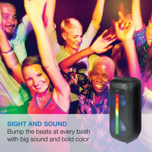 iLive Jam Time Portable Bluetooth® Speaker System with LED Lights, Microphone, and Speakerphone, True Wireless, Black, ISB293B