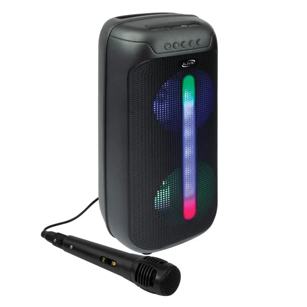 iLive Jam Time Portable Bluetooth® Speaker System with LED Lights, Microphone, and Speakerphone, True Wireless, Black, ISB293B