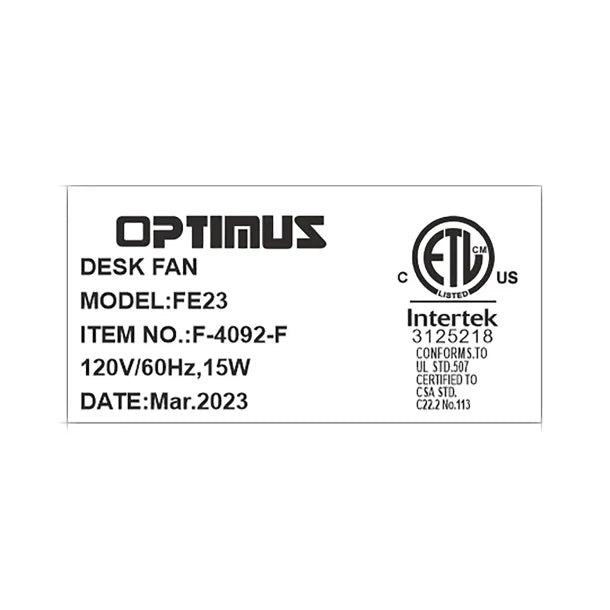 Optimus F-4092 9-In. 3-Speed 8-Watt High-Velocity Fan