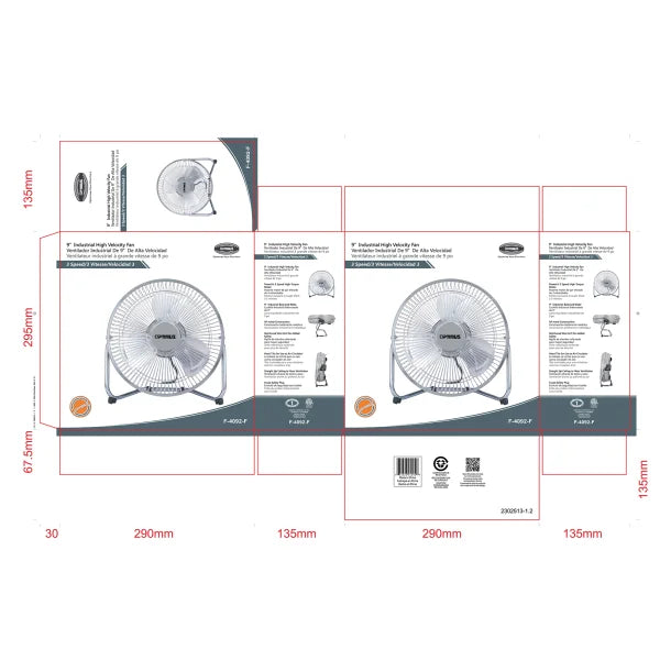 Optimus F-4092 9-In. 3-Speed 8-Watt High-Velocity Fan
