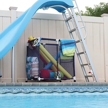 Pool Bins Pool Storage Mesh Rolling Organizer, Large, Blue