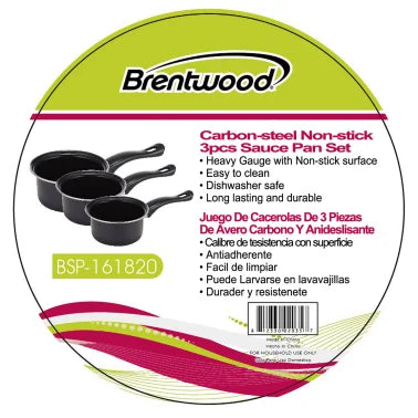 Brentwood® 3-Piece Nonstick Carbon Steel Saucepan Set