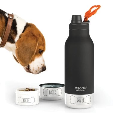 ASOBU® Buddy 32-Oz. 3-in-1 Water Bottle with Removable Dog Bowl and Food Compartment (Black)