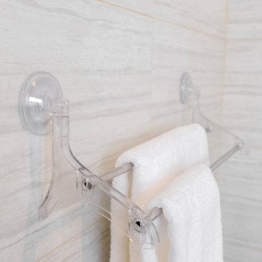 Better Houseware Suction-Cup Double Towel Bar, Clear