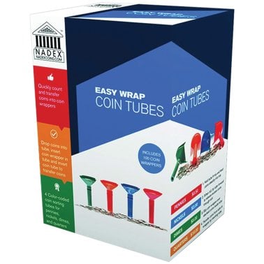 Nadex Coins™ Easy-Wrap 4-Coin Tube Set with Coin Roll Wrappers