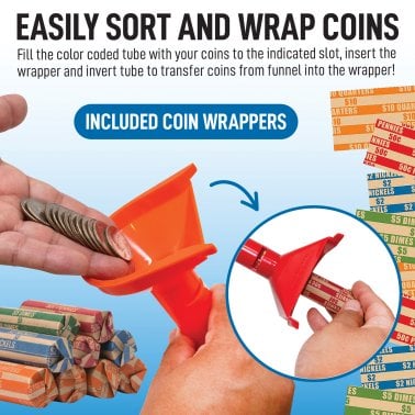 Nadex Coins™ Easy-Wrap 4-Coin Tube Set with Coin Roll Wrappers