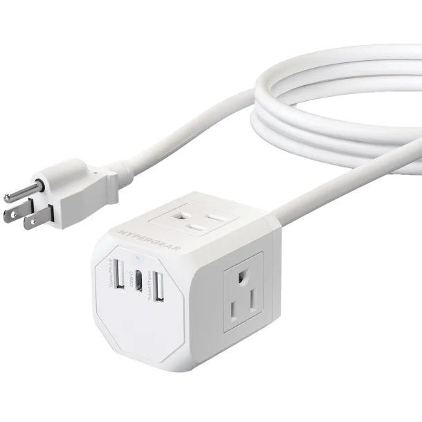 HyperGear® CUBE 6-Outlet Multi-Port Power Strip Extension Cord with 5-Ft. Cord, White, 15706