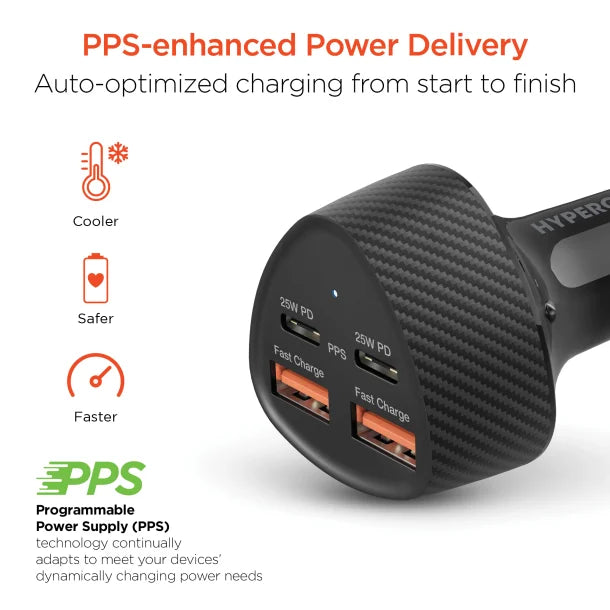 HyperGear® SpeedBoost 50-Watt Quad PD Car Charger, Black
