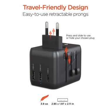 HyperGear® WorldCharge Universal Travel Adapter with USB/USB-C® (Black)