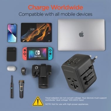 HyperGear® WorldCharge Universal Travel Adapter with USB/USB-C® (Black)