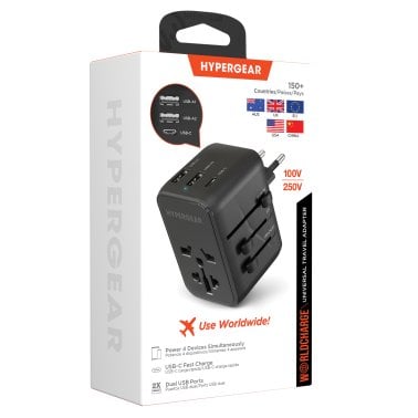 HyperGear® WorldCharge Universal Travel Adapter with USB/USB-C® (Black)