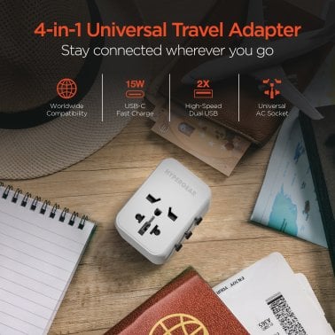 HyperGear® WorldCharge Universal Travel Adapter with USB/USB-C® (White)