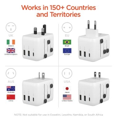 HyperGear® WorldCharge Universal Travel Adapter with USB/USB-C® (White)