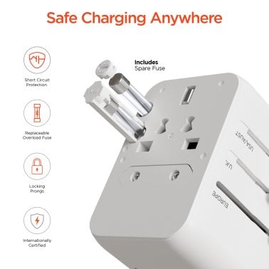 HyperGear® WorldCharge Universal Travel Adapter with USB/USB-C® (White)