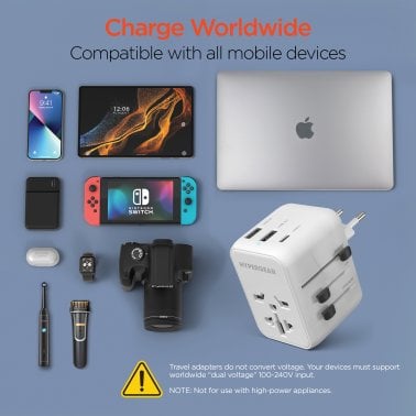 HyperGear® WorldCharge Universal Travel Adapter with USB/USB-C® (White)