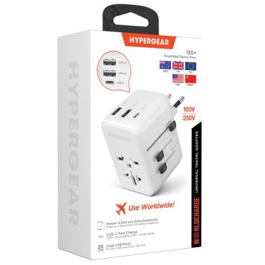 HyperGear® WorldCharge Universal Travel Adapter with USB/USB-C® (White)