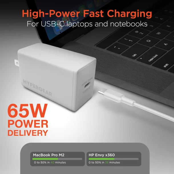 HyperGear® SpeedBoost 65-Watt USB-C® PD GaN Laptop Wall Charger with PPS, White