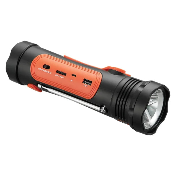 Azpen® 8-in-1 Emergency LED Flashlight with AM/FM Weather Radio and SOS Alarm, AFR200 (Orange)