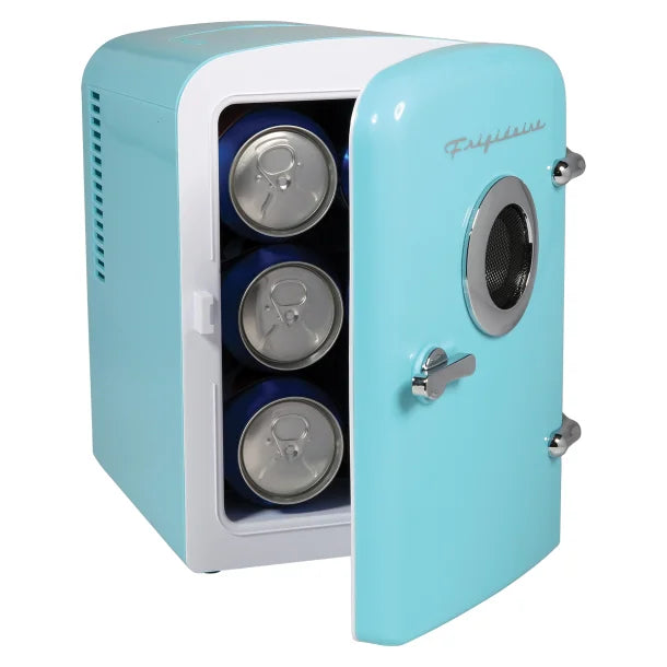 Frigidaire® 6-Can Retro Portable Beverage Refrigerator with Bluetooth® Speaker (Blue)