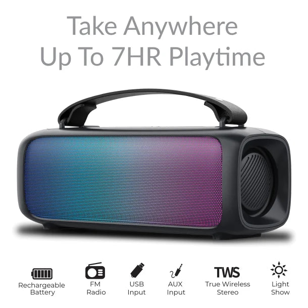 IQ Sound® Portable Bluetooth® 2.0-Channel Speaker with RGB Light Panel and Speakerphone, True Wireless, Black, IQ-3520RGB