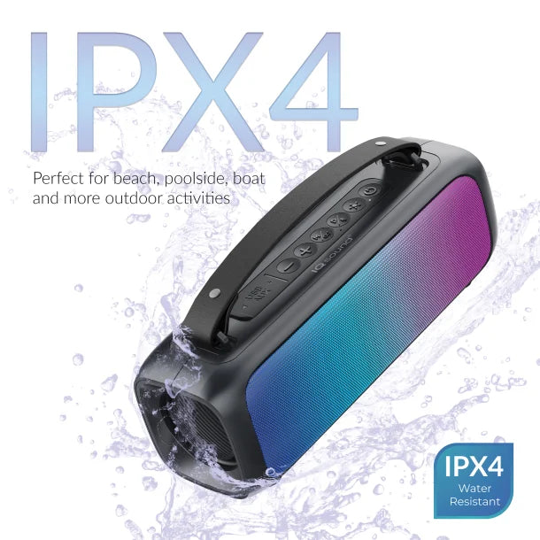 IQ Sound® Portable Bluetooth® 2.0-Channel Speaker with RGB Light Panel and Speakerphone, True Wireless, Black, IQ-3520RGB