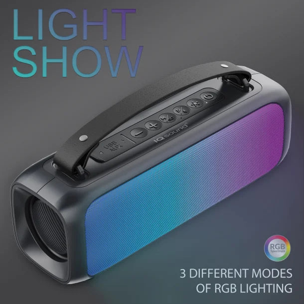 IQ Sound® Portable Bluetooth® 2.0-Channel Speaker with RGB Light Panel and Speakerphone, True Wireless, Black, IQ-3520RGB